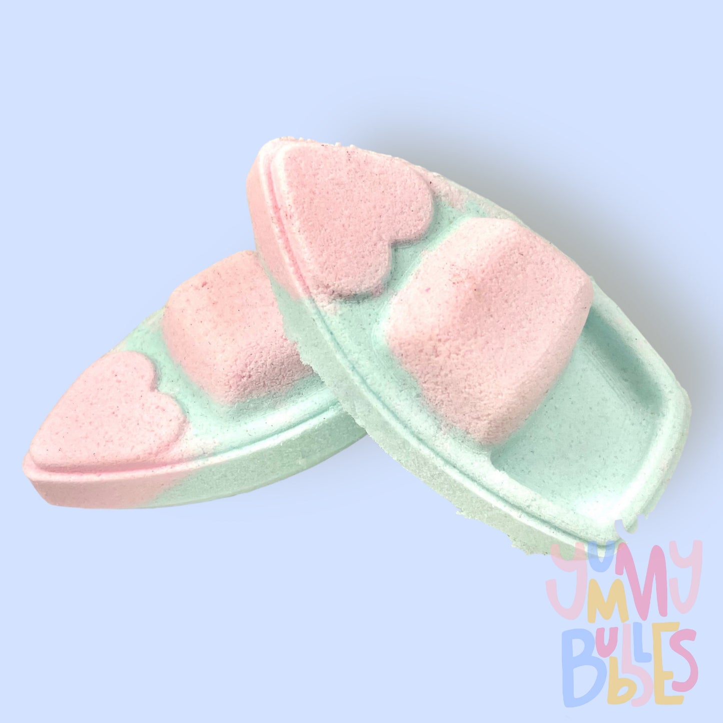 Light pink and light blue love boat shaped bath bomb