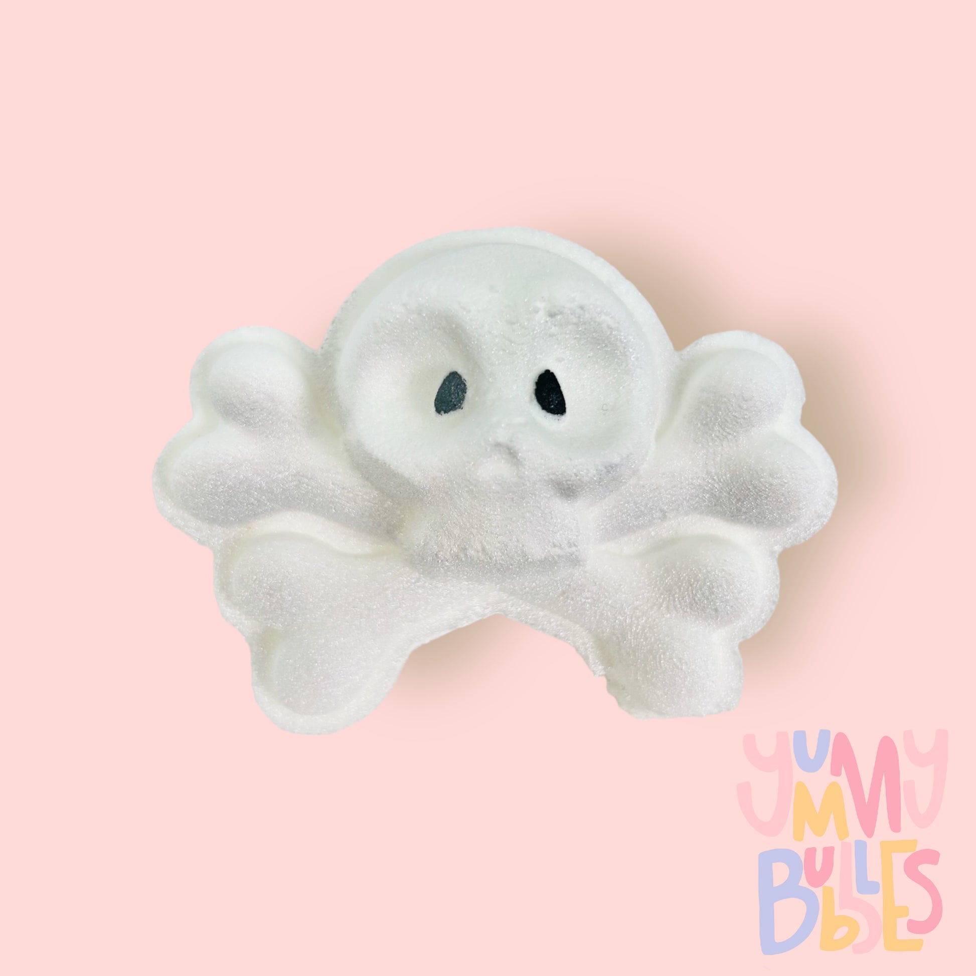 White skull and bones detailed with light grey airbrushing and the eyes painted black