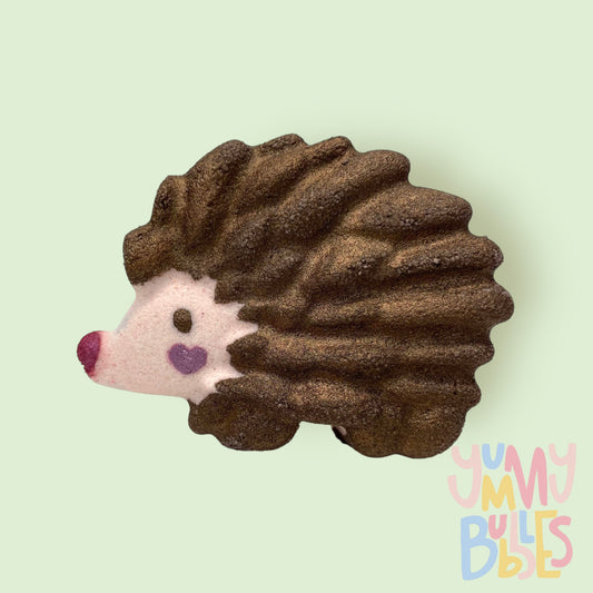 Hedgehog shaped bath bomb painted with brown and light pink