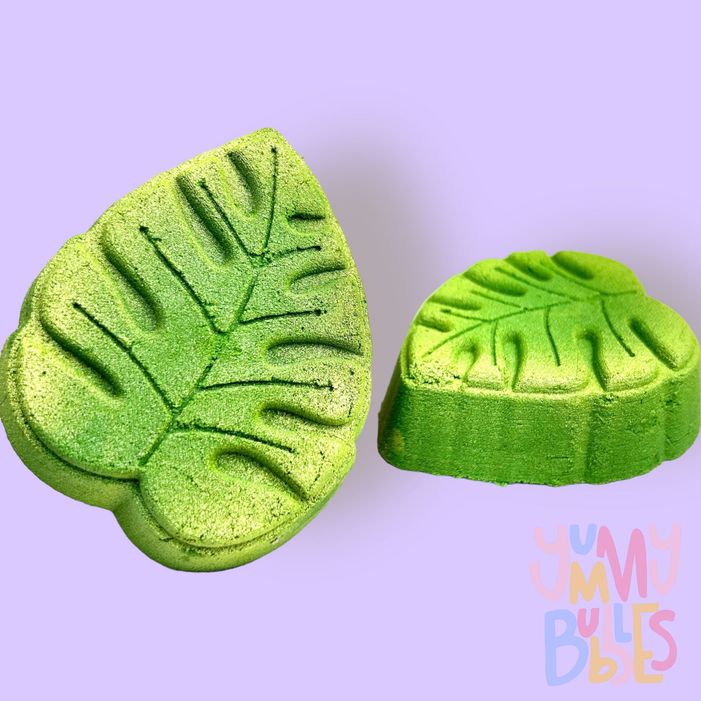 Green monstera leaf shaped bath bomb