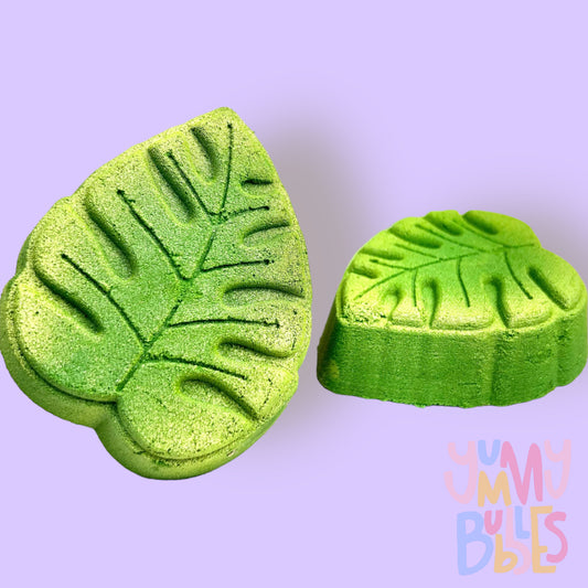 Green monstera leaf shaped bath bomb