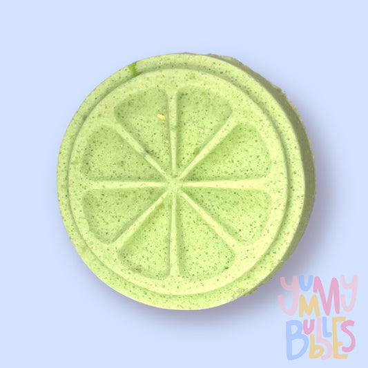 Green circular citrus shaped shower bomb